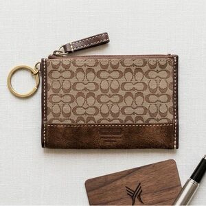 VINTAGE Coach Y2K Signature Monogram Mini Skinny ID Case - Brown Suede